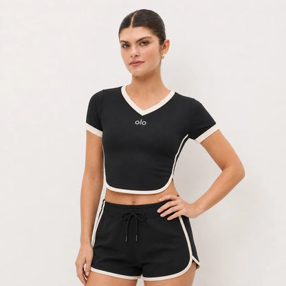 Contrast-Trim Short-Sleeve Set