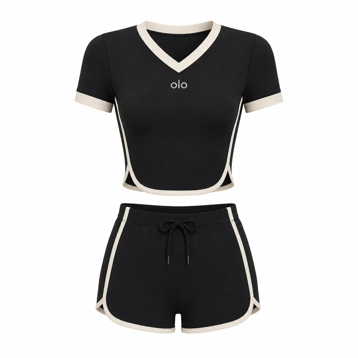 Contrast-Trim Short-Sleeve Set