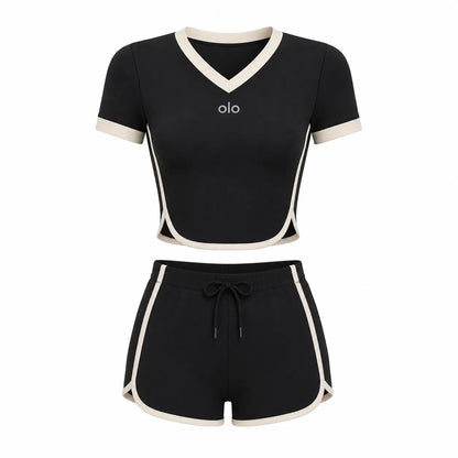 Contrast-Trim Short-Sleeve Set