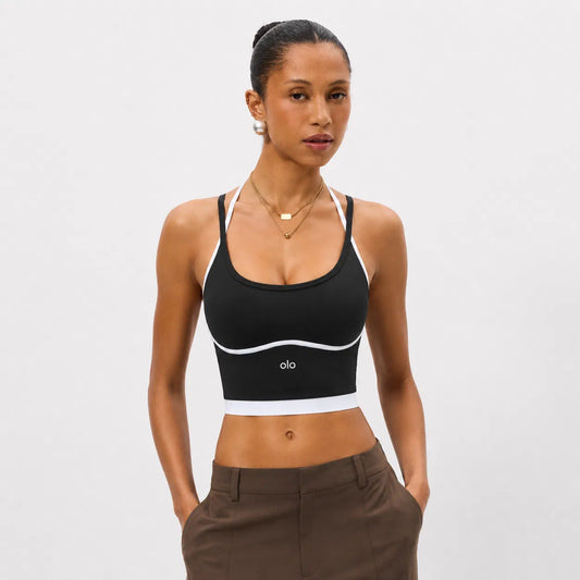 Contrast-Strap Longline Bra