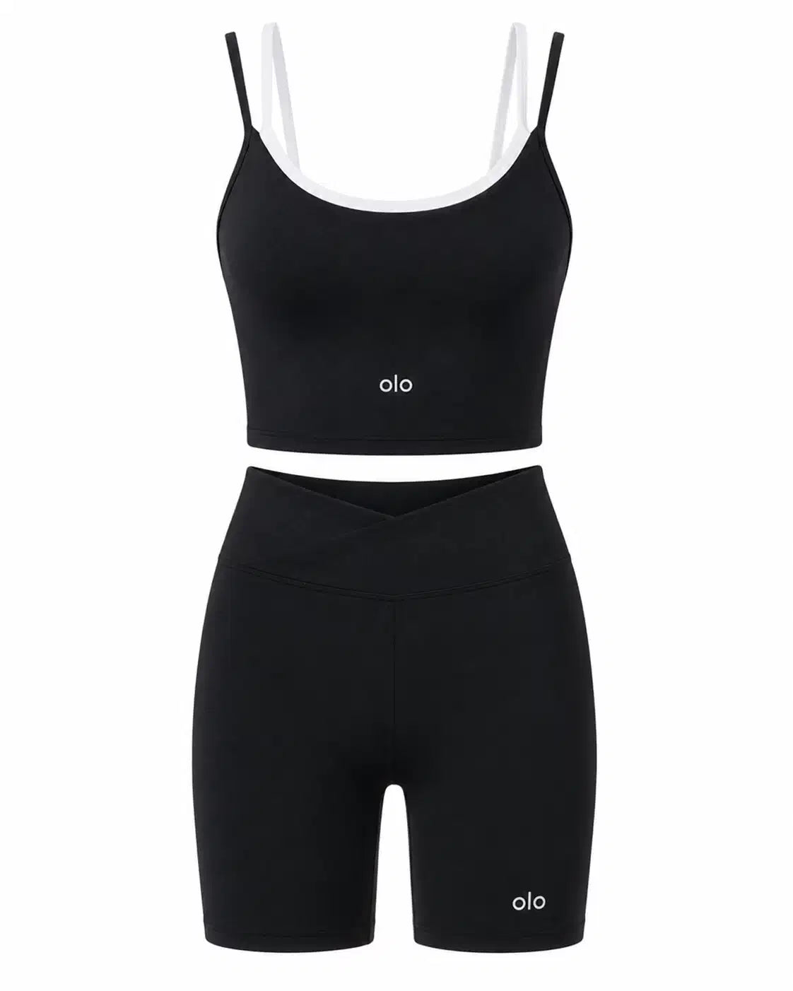 Contrast-Strap Biker Short Set