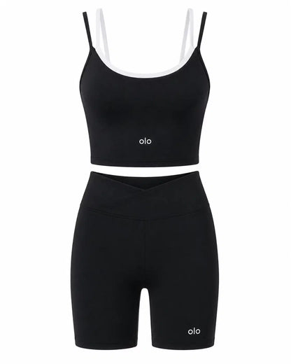 Contrast-Strap Biker Short Set