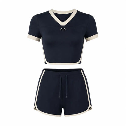 Contrast-Trim Short-Sleeve Set
