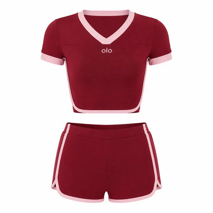 Contrast-Trim Short-Sleeve Set