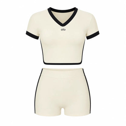 Contrast-Trim Short-Sleeve Set
