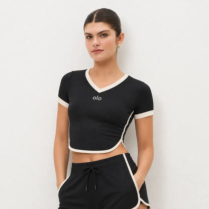 Contrast-Trim Short-Sleeve Set