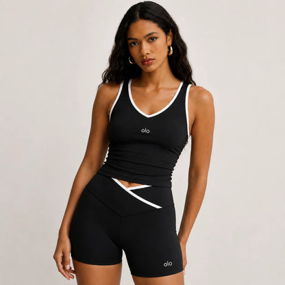 V-Neck Contrast Biker Set