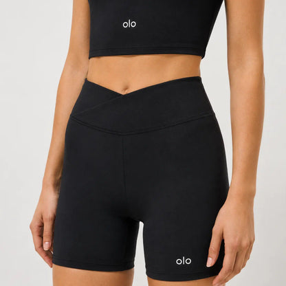 Contrast-Strap Biker Short Set