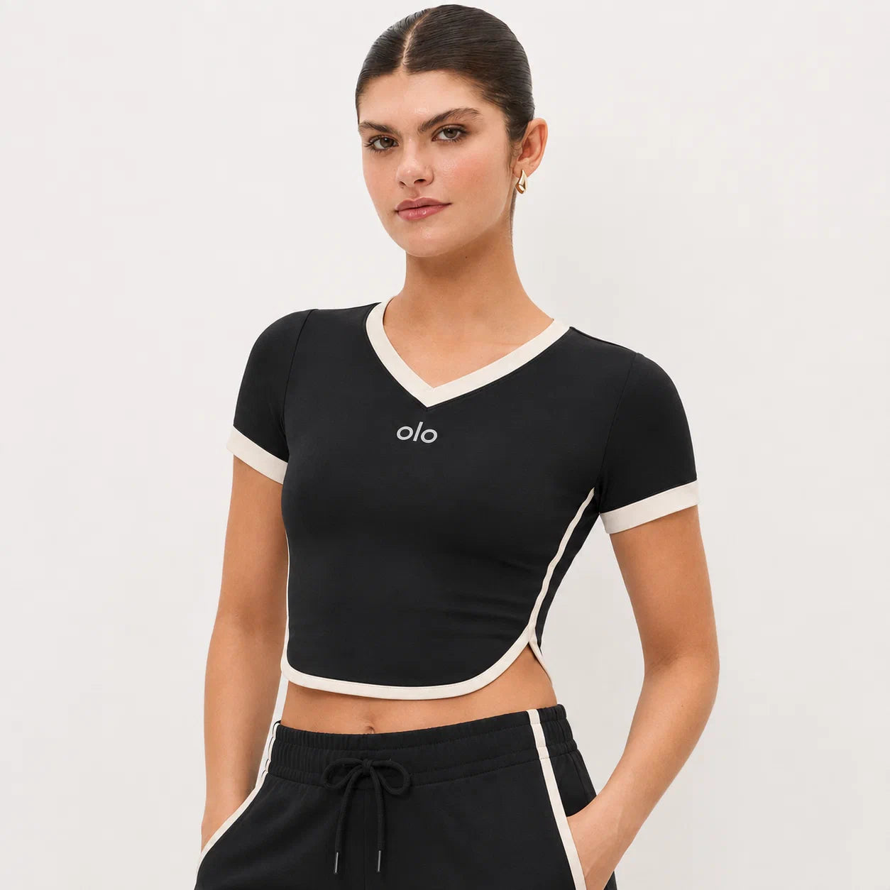 Contrast-Trim Short-Sleeve Set
