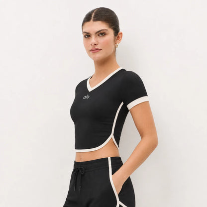 Contrast-Trim Short-Sleeve Set