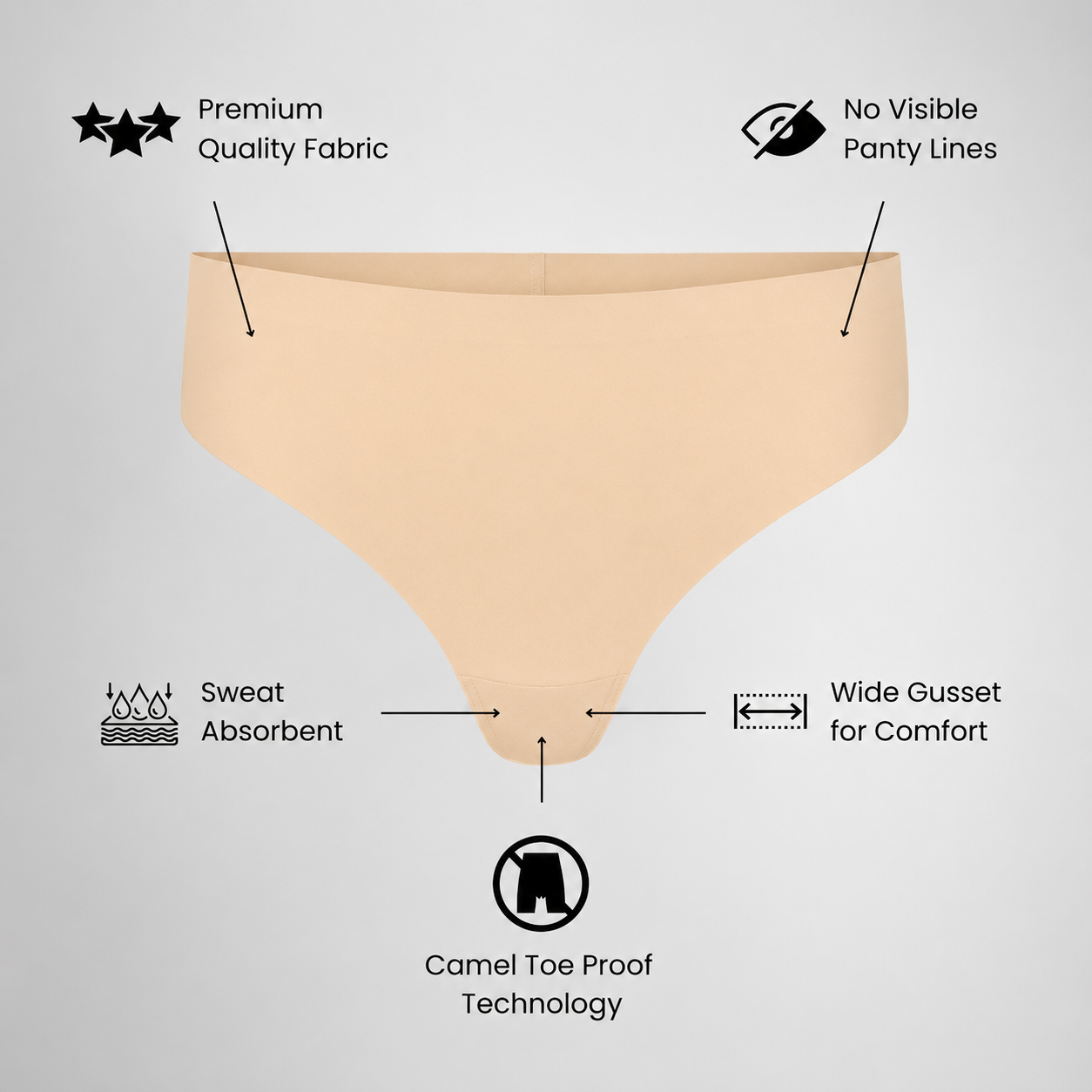 OLO Invisible Camel Toe Thong High Rise