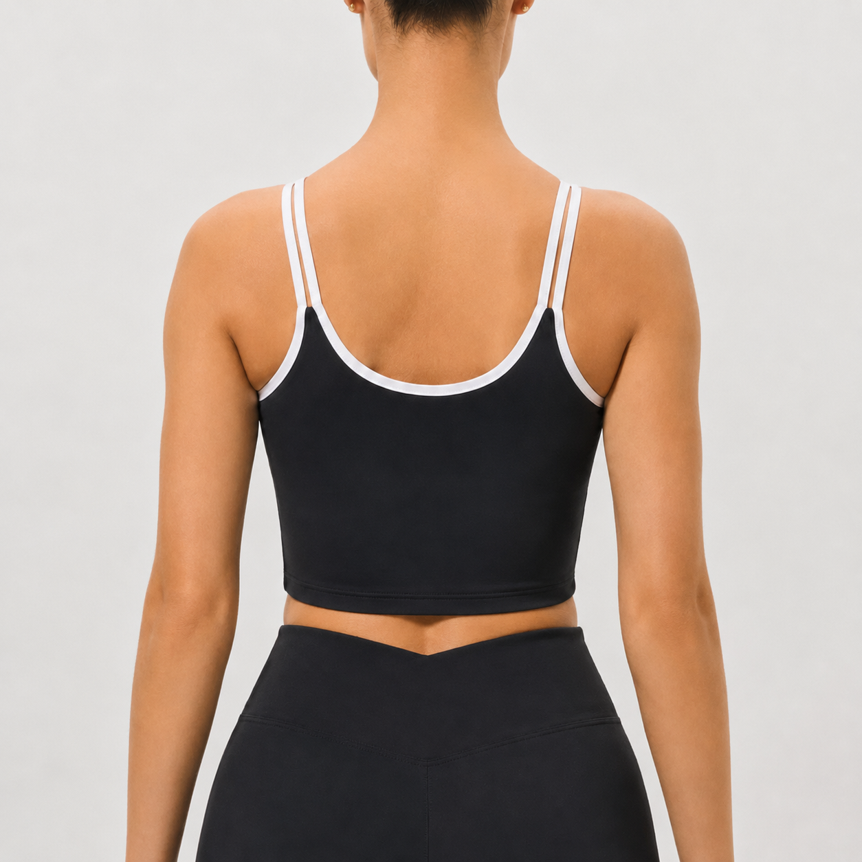 Contrast-Strap Biker Short Set