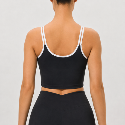 Contrast-Strap Biker Short Set